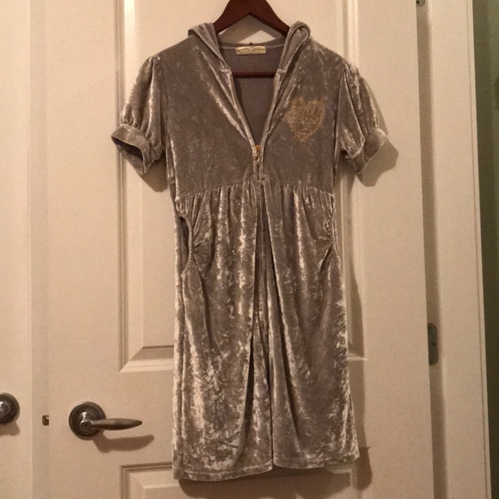 Zip up viscose look hooded dress